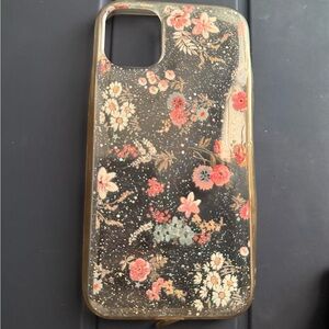 Floral Glitter Phone Case - Black and Gold